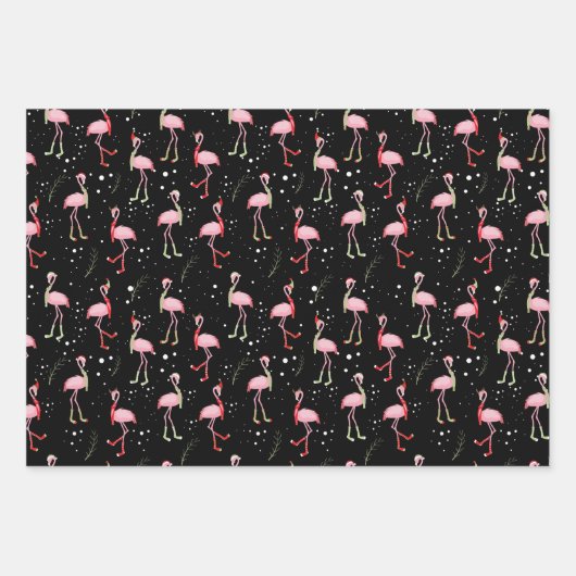 Cute kerstroze flamingo patroon inpakpapier vel (Voorkant)