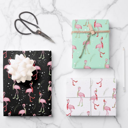 Cute kerstroze flamingo patroon inpakpapier vel (Voorkant)