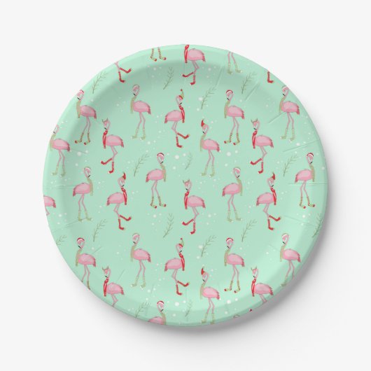 Cute kerstroze flamingo patroon papieren bordje (Voorkant)