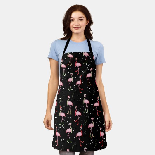 Cute kerstroze flamingo patroon schort (Gedragen)