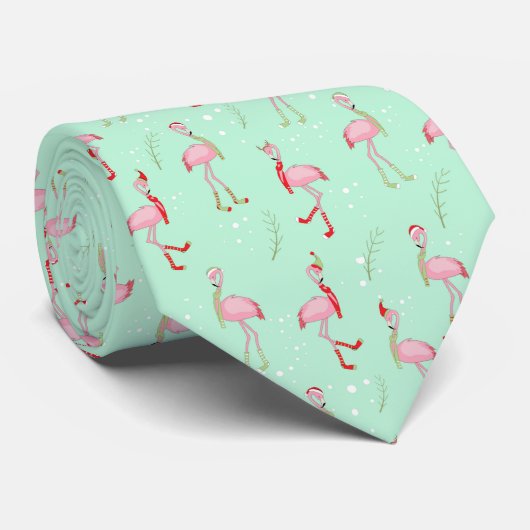 Cute kerstroze flamingo patroon stropdas (Opgerold)