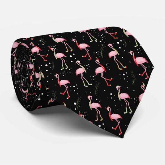 Cute kerstroze flamingo patroon stropdas (Opgerold)