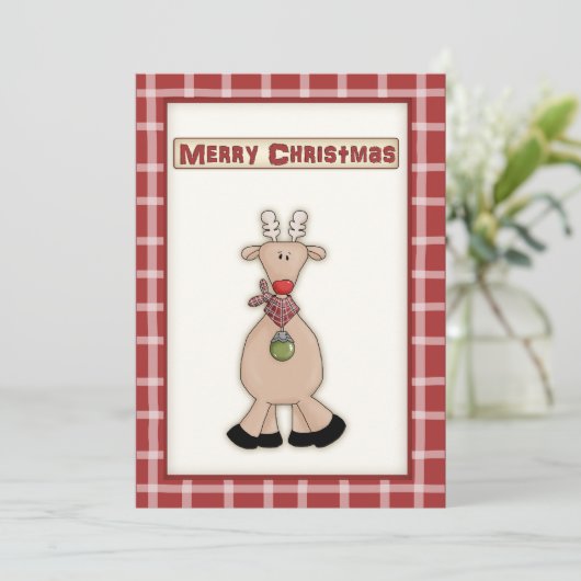 Cute Kerstrudolf de Red Nose Reindeer Party Kaart (Staand voorkant)
