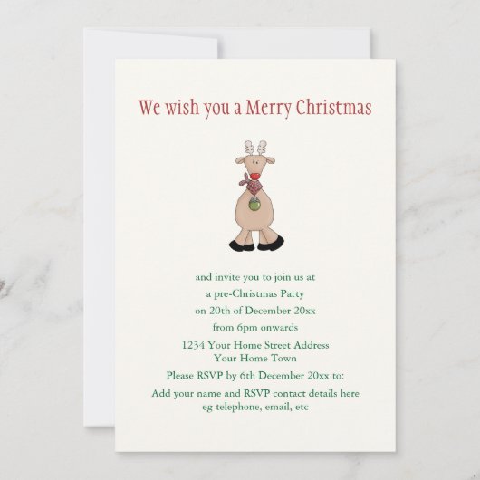 Cute Kerstrudolf de Red Nose Reindeer Party Kaart (Achterkant)