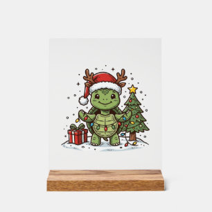 Cute Kerstschildpad Vintage Gravure Shirt Ontwerp Acryl Bord
