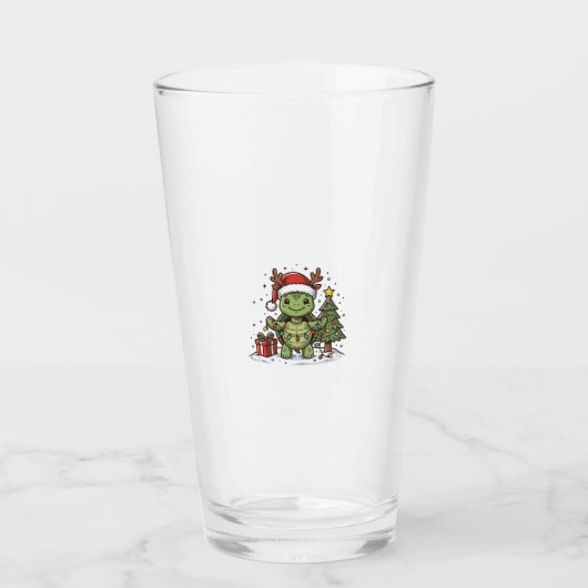 Cute Kerstschildpad Vintage Gravure Shirt Ontwerp Glas (Voorkant)