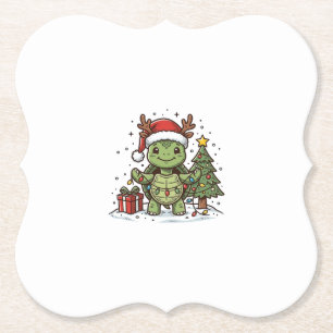 Cute Kerstschildpad Vintage Gravure Shirt Ontwerp Kartonnen Onderzetters
