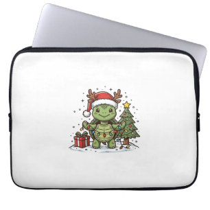 Cute Kerstschildpad Vintage Gravure Shirt Ontwerp Laptop Sleeve