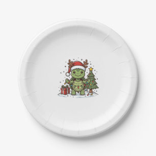 Cute Kerstschildpad Vintage Gravure Shirt Ontwerp Papieren Bordje