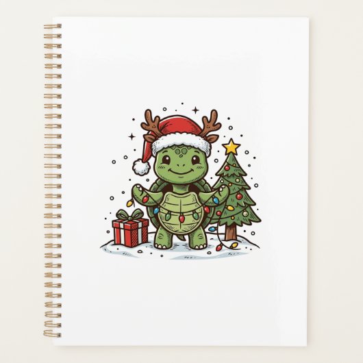 Cute Kerstschildpad Vintage Gravure Shirt Ontwerp Planner (Voorkant)