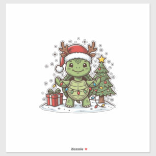 Cute Kerstschildpad Vintage Gravure Shirt Ontwerp Sticker