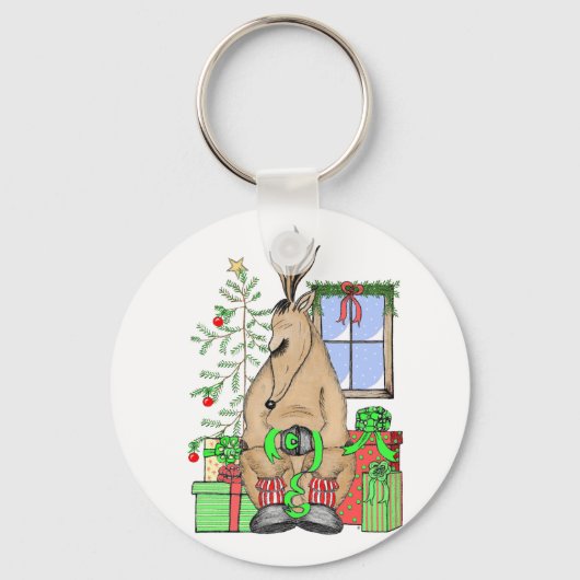Cute kerstslaapbeker rendeveltjes sleutelhanger (Voorkant)