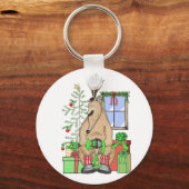 Cute kerstslaapbeker rendeveltjes sleutelhanger (Voorkant)