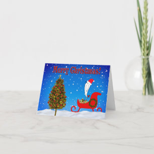 Cute Kerstslee en Vogeltje Wenskaart Feestdagen Kaart