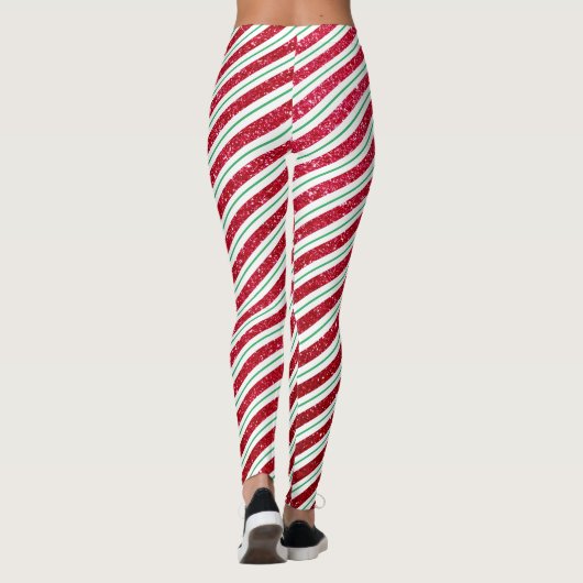 Cute kerstsnoe Cane Glitter Stripped Pattern Leggings (Achterkant)