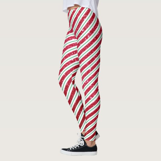 Cute kerstsnoe Cane Glitter Stripped Pattern Leggings (Links)