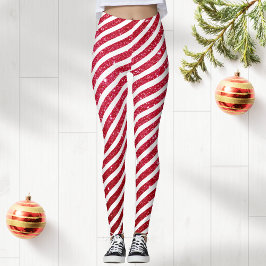 Cute kerstsnoe Cane Glitter Stripped Pattern Leggings