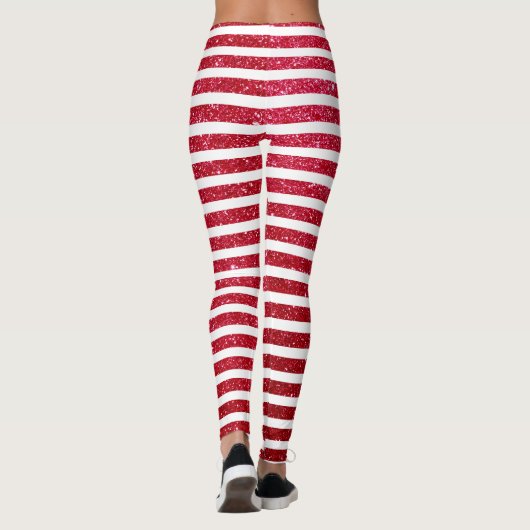 Cute kerstsnoe Cane Glitter Stripped Pattern Leggings (Achterkant)