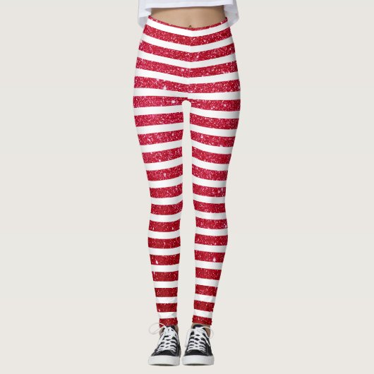 Cute kerstsnoe Cane Glitter Stripped Pattern Leggings (Voorkant)