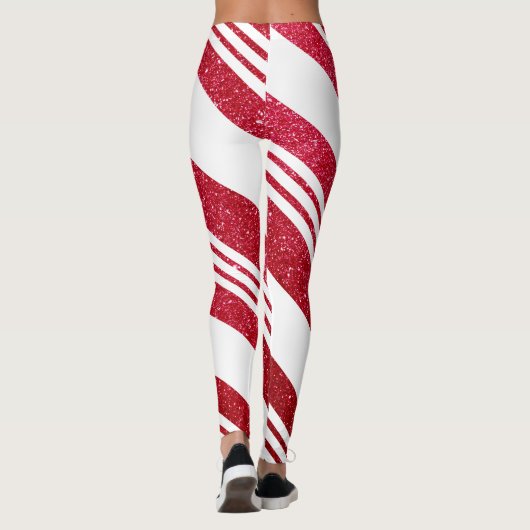 Cute kerstsnoe Cane Glitter Stripped Pattern Leggings (Achterkant)