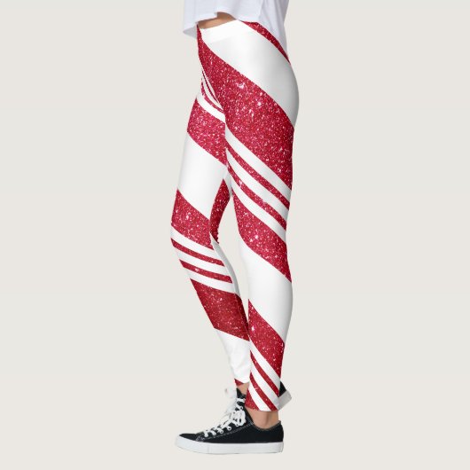 Cute kerstsnoe Cane Glitter Stripped Pattern Leggings (Links)