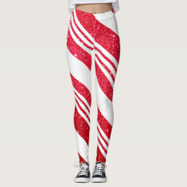Cute kerstsnoe Cane Glitter Stripped Pattern Leggings
