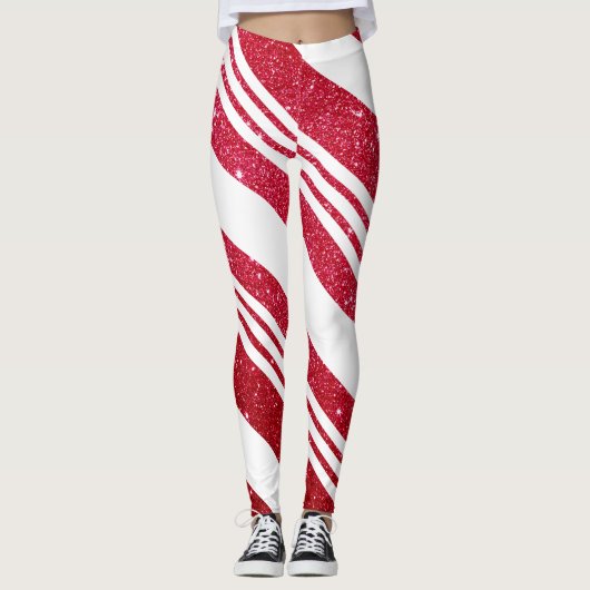 Cute kerstsnoe Cane Glitter Stripped Pattern Leggings (Voorkant)