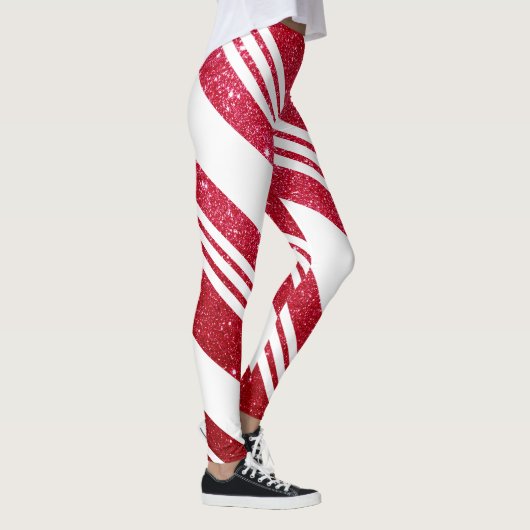 Cute kerstsnoe Cane Glitter Stripped Pattern Leggings (Rechts)