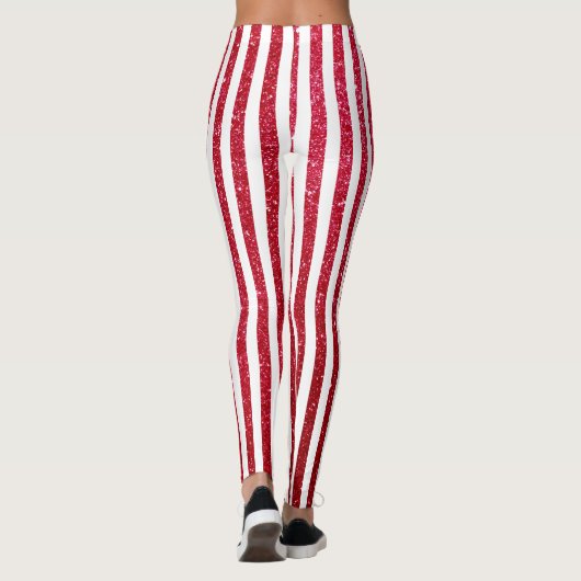 Cute kerstsnoe Cane Glitter Stripped Pattern Leggings (Achterkant)