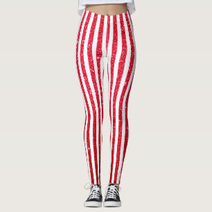 Cute kerstsnoe Cane Glitter Stripped Pattern Leggings