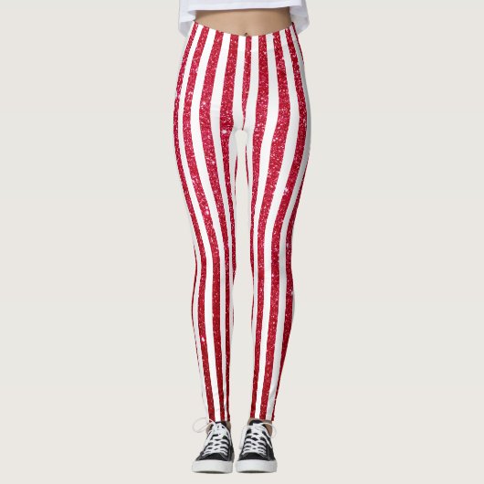 Cute kerstsnoe Cane Glitter Stripped Pattern Leggings (Voorkant)