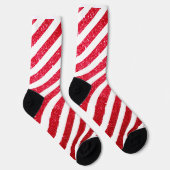 Cute kerstsnoe Cane Glitter Stripped Pattern Sokken (Rechts)