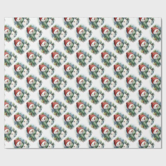 Cute Kerstsnowman Cadeaupapier (Vlak)