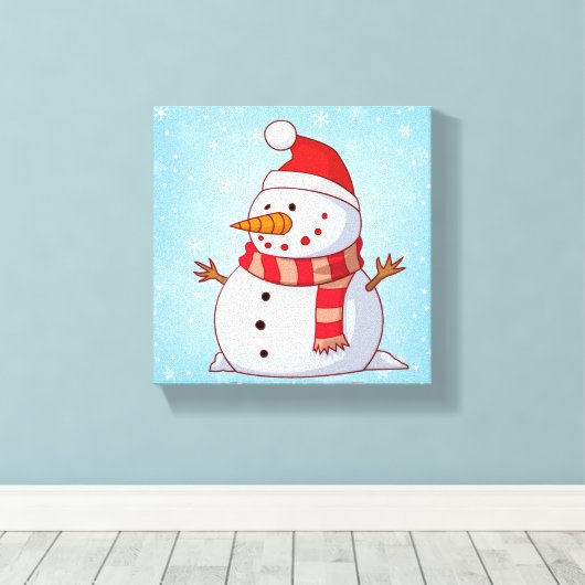 Cute Kerstsnowman Canvas Afdruk (Insitu (Houten vloer))