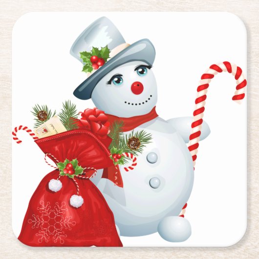 Cute Kerstsnowman Kartonnen Onderzetters (Voorkant)