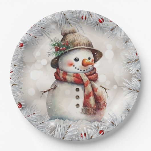 Cute Kerstsnowman Papieren Bordje (Voorkant)