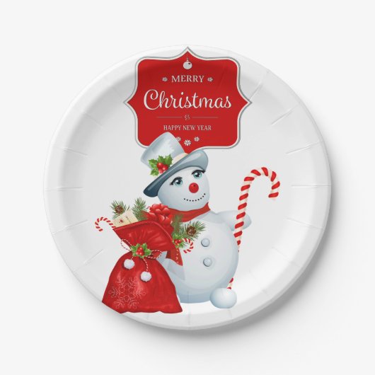 Cute Kerstsnowman Papieren Bordje (Voorkant)