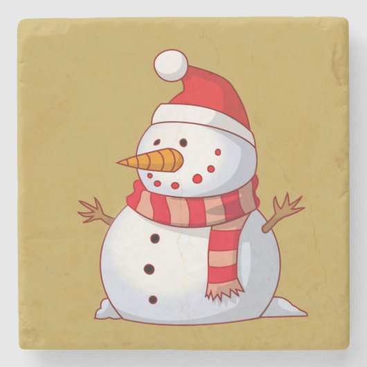 Cute Kerstsnowman Stenen Onderzetter (Voorkant)