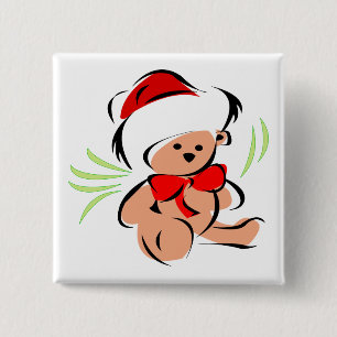 Cute kerstteddybeer vierkante button 5,1 cm
