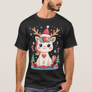 Cute Kersttrui Meisjes Vrouwen Kerstmis Eenhoorn H T-shirt