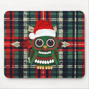 Cute Kerstuil Rood Groen Geruit Festive Vakantie Muismat