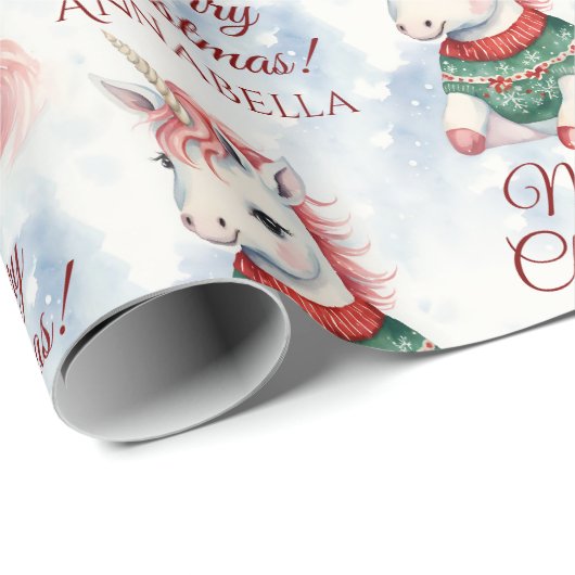 Cute Kerstunicorn Cadeaupapier (Rol Hoek)