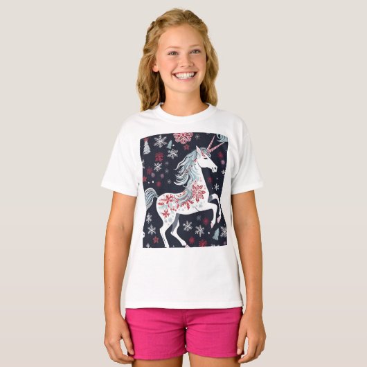 Cute Kerstunicorn T-shirt (Voorkant volledig)