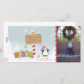 Cute kerstvakantie pinguïn fotocard feestdagenkaart (Voorkant / Achterkant)