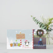 Cute kerstvakantie pinguïn fotocard feestdagenkaart (Staand voorkant)