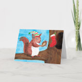 Cute kerstviirrel Holding Acorn Kaart (Voorkant)
