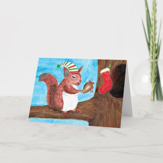 Cute kerstviirrel Holding Acorn Kaart (Voorkant)