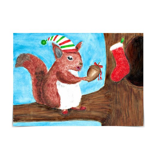 Cute kerstviirrel Holding Acorn Kaart