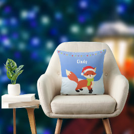 Cute kerstvix op sneeuwSierkussen Kussen