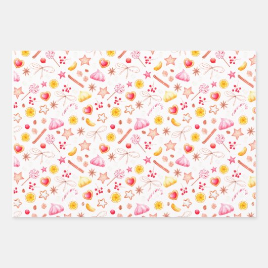 Cute KerstWhite en roze Sweets Pattern Inpakpapier Vel (Voorkant 3)